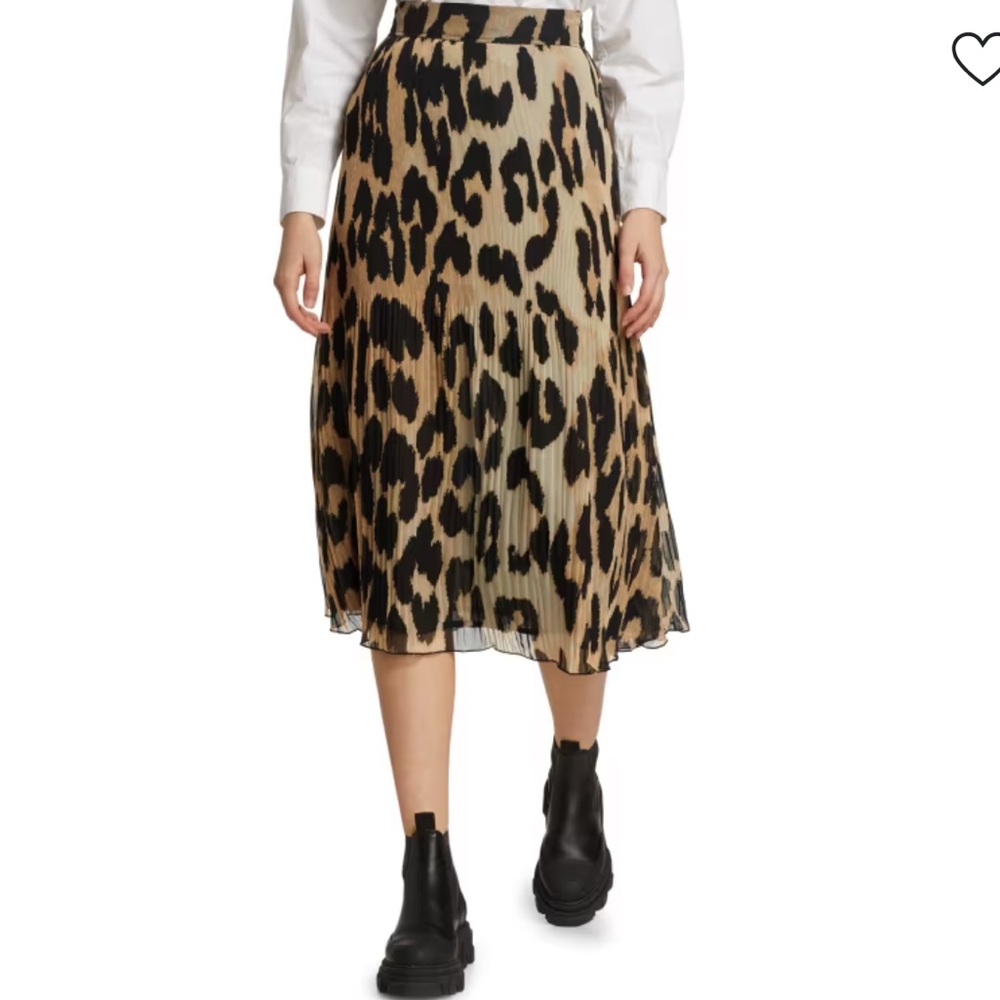 Ganni Leopard-Print Pleated Georgette Skirt